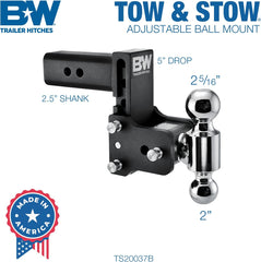 Adjustable Trailer Hitch Ball Mount, Tow and Stow Towing Hitch with Adjustable Height