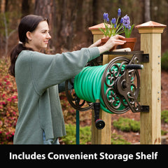 Steel Decorative Wall-Mount Garden Hose Reel, Bronze Outdoor Hose Storage Holder