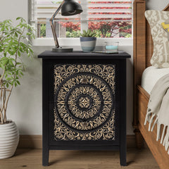 Farmhouse Fully Assembled Nightstand with 2 Drawers, Flower Motif End Table for Small Spaces