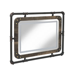 Industrial Metal Wall Mirror with LED Lights, Modern Decorative Mirror for Home