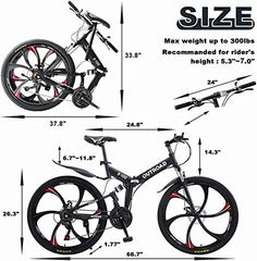 26-Inch Folding Mountain Bike for Adults, 21-Speed, Dual Suspension
