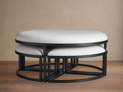 Upholstered Round Nesting Ottoman – NOMAD SNOW, BLACK pour atelier