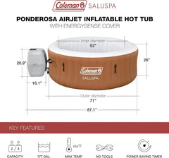 2-4 Person Inflatable Hot Tub, Portable Round Outdoor Spa with 120 Soothing Air Jets and Insulated Cover, Black