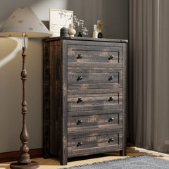48 Inch Tall Farmhouse Wood Dresser, 5 Drawer Chest of Drawers for Bedroom