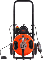 100FT x 1/2-Inch Drain Cleaner Machine, Auto-Feed Sewer Snake with 4 Cutters and Foot Switch for 1-4 Inch Pipes