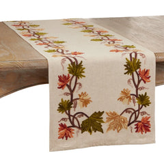 16x72 Inch Embroidered Fall Leaf Table Runner, Autumn Decorative Dining Table Runner for Home and Holiday Decor